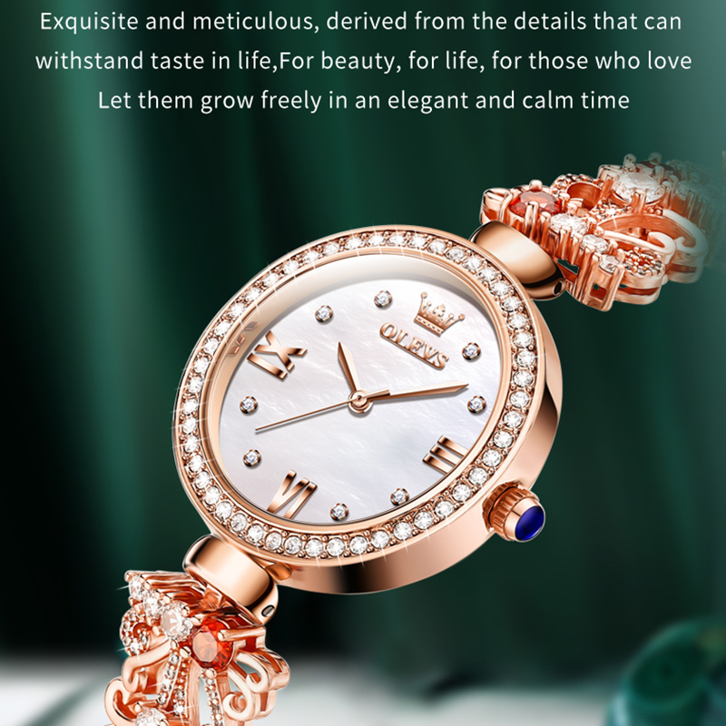 Olevs White Dial Rose Gold-tone Ladies Watch | 9958